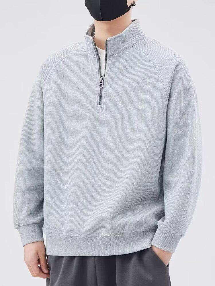 Men's High-End Korean Style Half-Zip Hoodie, Autumn/Winter 2024 Fashion Trend, Stand Collar Pullover Base Layer