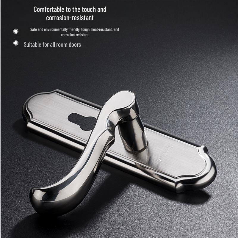 Stainless Steel Silent Indoor Bedroom Door Lock with Handle, Universal Fit for Solid Wood Doors