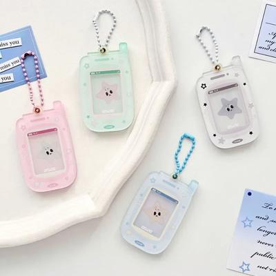 1 Inch Kpop Photocard Holder Creative Design Sweet Cartoon Student ID Card Protector with Pendant School Bag Card Pendant
