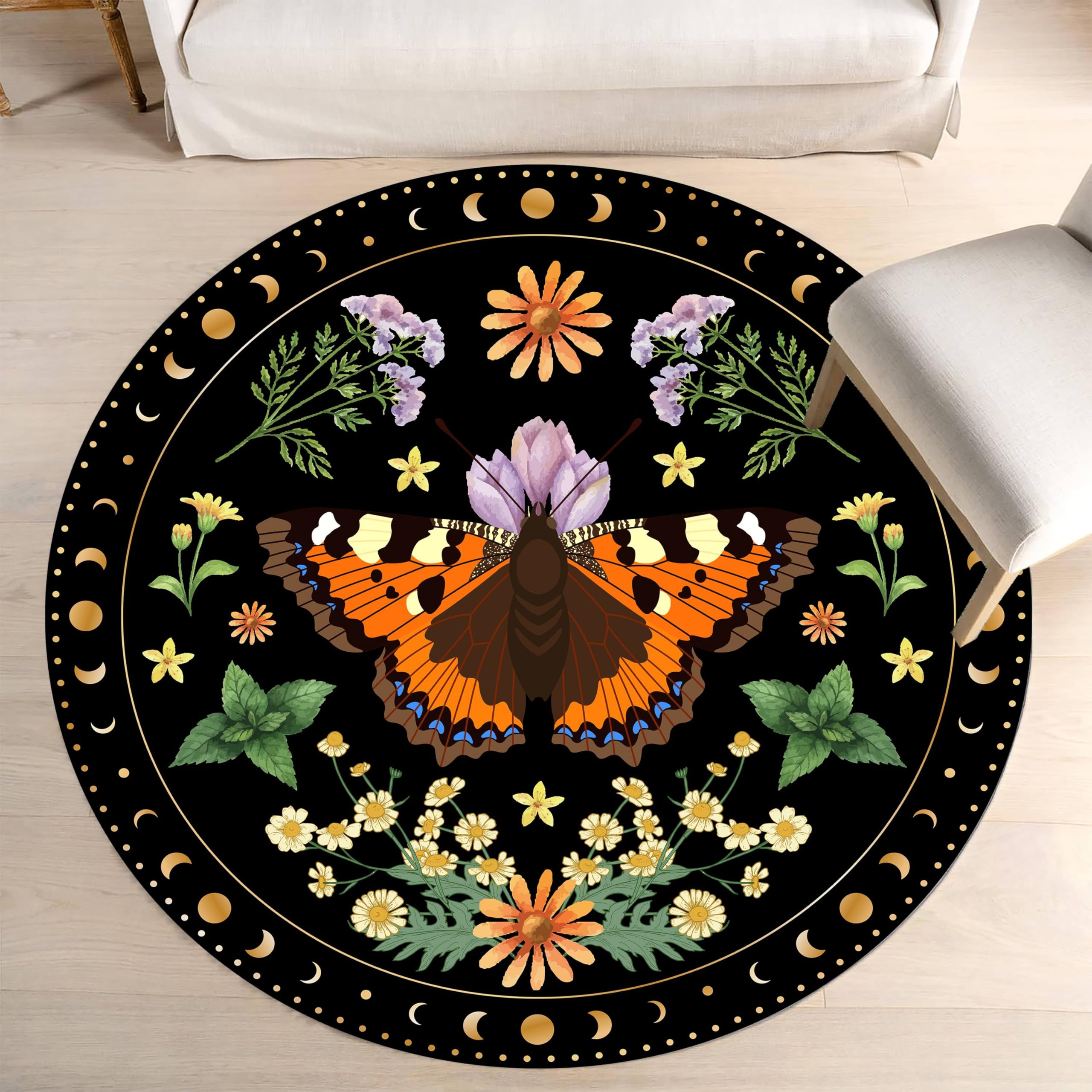 

VIKAMA Butterfly Sunflower Round Area Rug,Summer Yellow Sunflower Pattern Flower Round Doormat,Non-Slip Absorbent Washable Rug 80X80CM(2.6X2.6FT