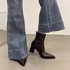 Autumn and winter pointed head thin thick heel middle heel short boots rear zipper versatile high heel thin boots women's shoes