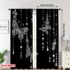 2PCS Digital Printed Curtains, Black Butterfly Pearl Charm Pattern, Stylish Window Treatment for Living Room Bedroom Decor