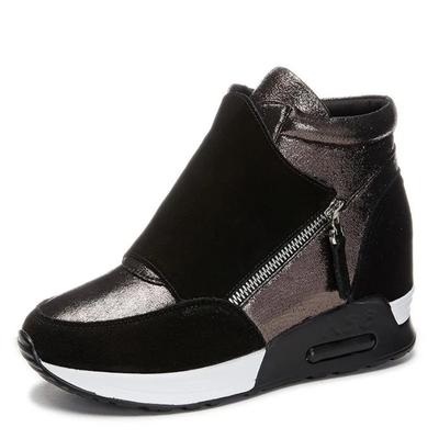 Modne damskie buty na wysokiej platformie 6 cm, botki za kostkę ze skóry syntetycznej, na ukrytym koturnie, jesienne ciepłe futerko, zimowe buty, sneakersy