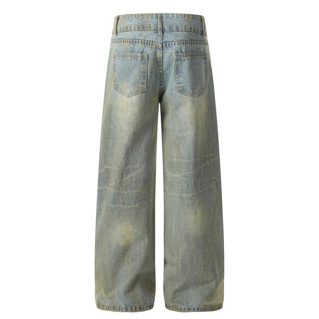 Unisex Retro Distressed Wide-Leg Jeans - Loose Fit, Floor-Length