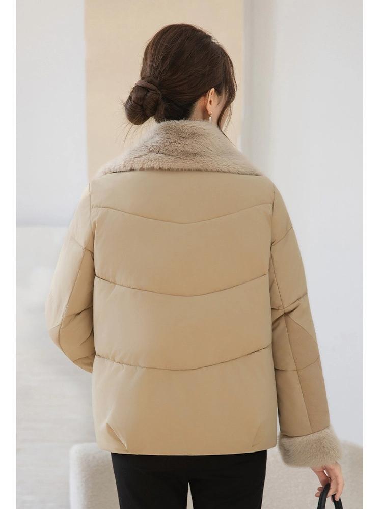 Damen Kurze Winddichte Verdickte Warme Winterjacke mit Pelzkragen