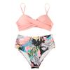European & American Women's Multicolor High Waist Slimming Bikini with Split Hard Cup Design