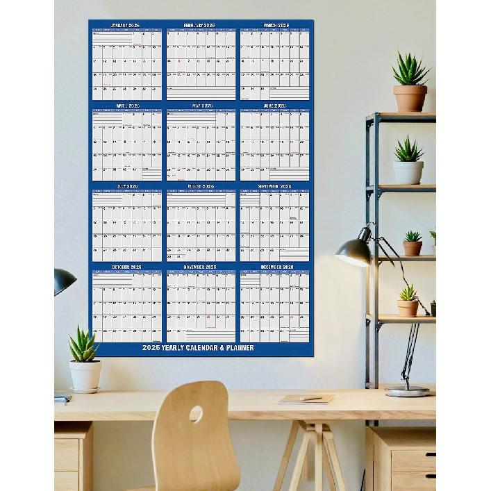 32"x48" 2026 Wall Calendar, AWANKOU Wet & Dry Erasable 1 Page Poster Calendar - Large Laminated 12 Month Annual Yearly Calendar for