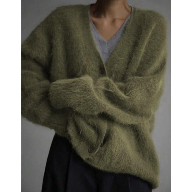 Strickpullover Strickjacke aus Imitat-Nerzwolle Europa und die Vereinigten Staaten 2025 Herbst und Winter Lässig Locker Langärmelig V-Ausschnitt Pulloverjacke Damen