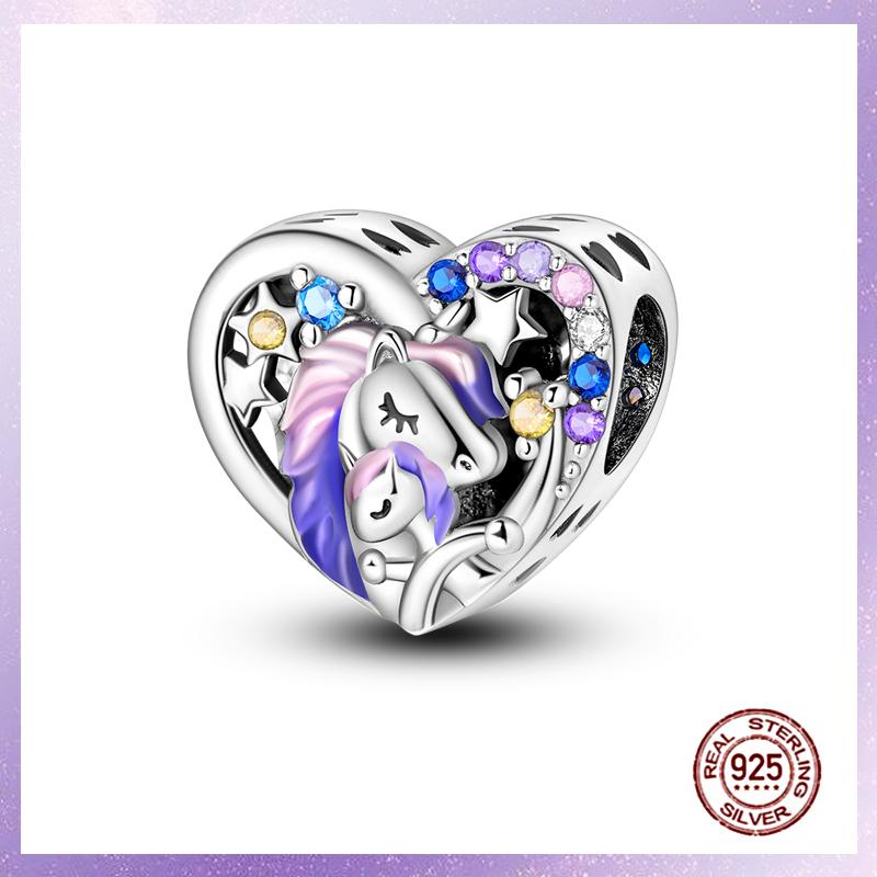 Purple Charms Copper Fit Original Pendant Bracelet Butterfly Glass Heart Feather Clip Charm Dangle Luminous Bead Diy Jewelry