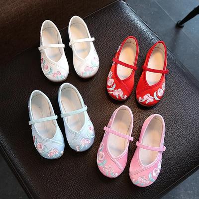 Children's Hanfu Shoes Traditional Chinese Embroidered Girls Princess Cloth Shoes Soft Bottom Versatile Kids Causal Flat Shoes
