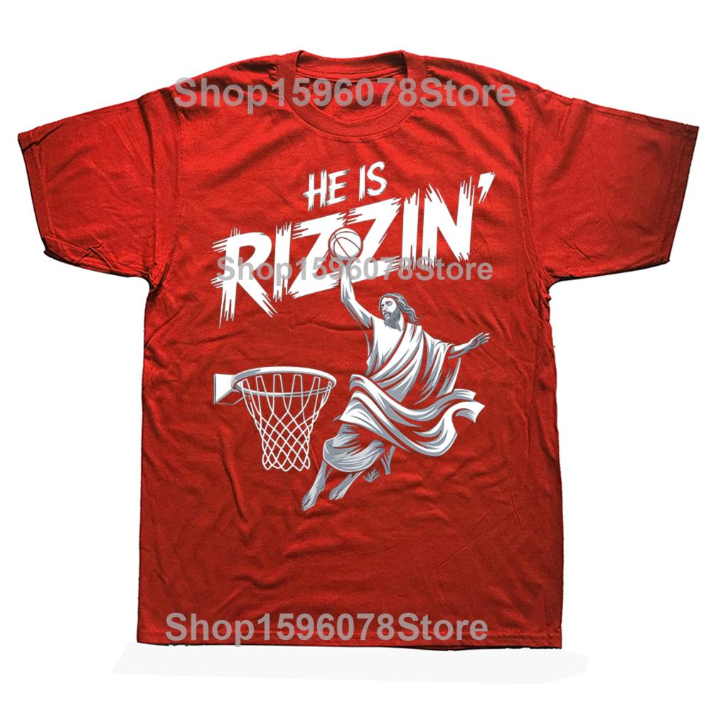 He Is Rizzin Funny Jesus Basketball Meme Graphic Tshirts Men Womens Fashion Casual Tshirt 100 Cotton Loose Oversized T Shirt S