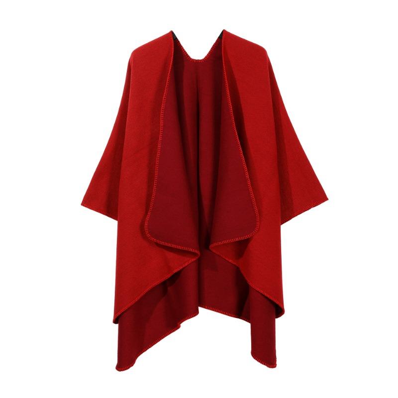 Double Sided Solid Color Open Front Poncho Cape Soft Woven Travel Blanket Wrap Shawl