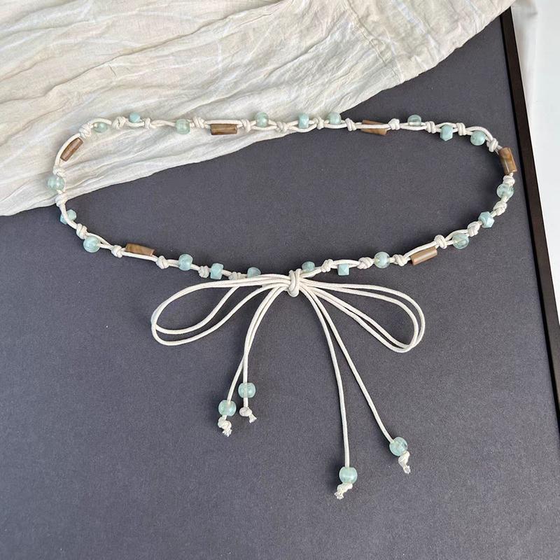 Bohemian Style Butterfly Blue Water Diamond Waist Woven Handmade Wooden Bead Belts Y2K Retro Belt Waist Chain Accessory Skirt