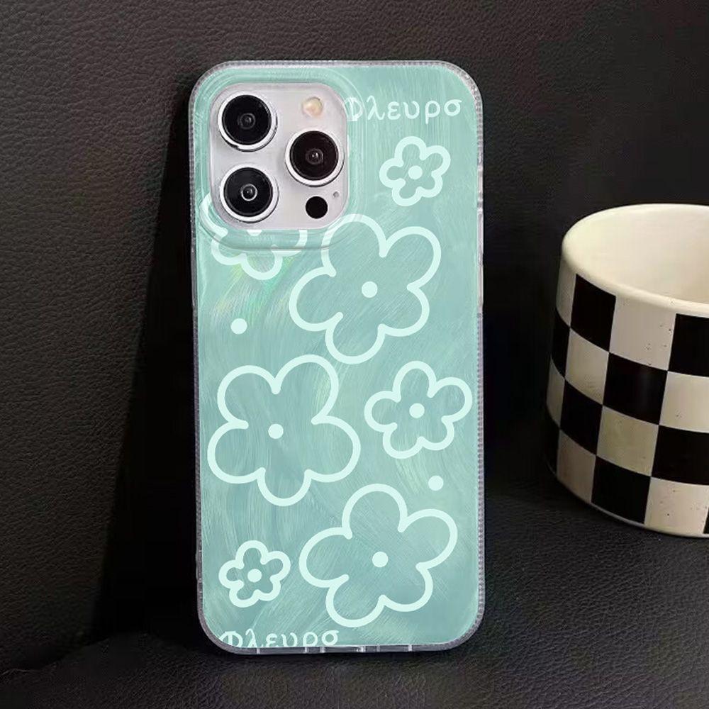 Mint green flower for iPhone17promax Apple 16 laser phone case 14/13 large hole 15 apple 17