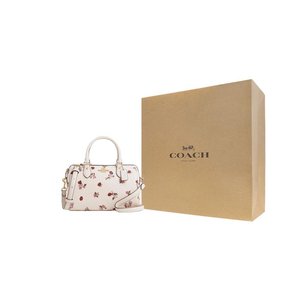 Coach Rowan 25 Ladybug Floral Print Coated Canvas Tote Shoulder Crossbody Bag Medium Women bags Gold Chalk Multicolor CU272-IMCAH