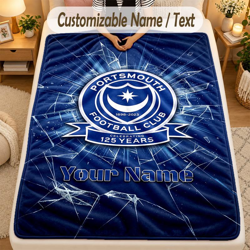 Flannel BlanketPortsmouth FC Custom Name Text Personalized Soft Warm Throw Blanket Home Decor Gift