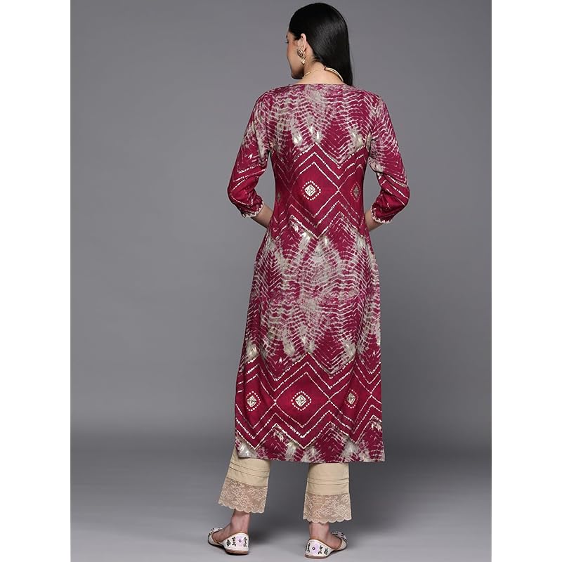 Libas Women s Viscose Rayon Yoke Design Straight Kurta (23747O_Magenta XS малиновый