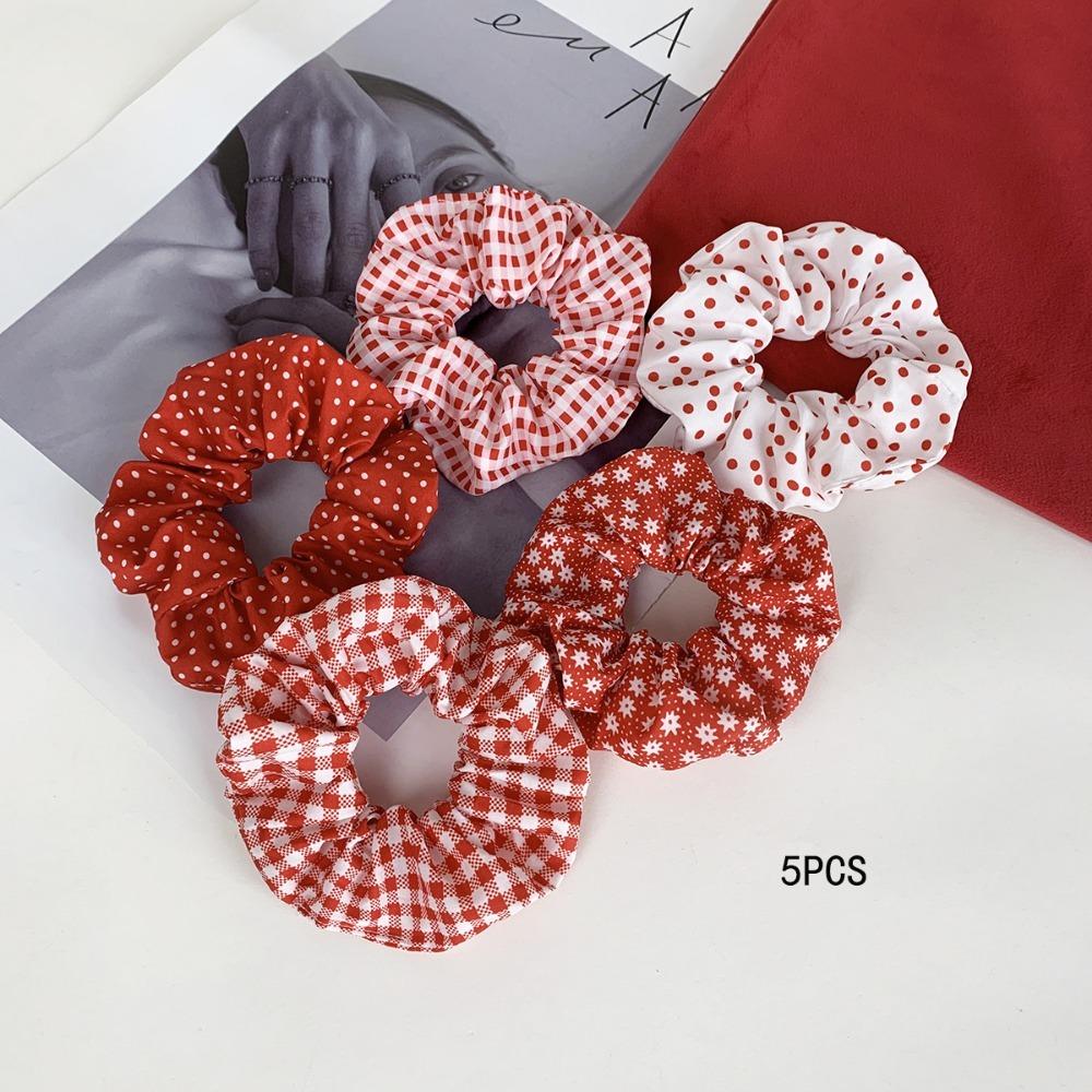 5pcs Polka Dot Hair Ties Elegant Cute Fabric Scrunchies with Flower Prints Sweet Floral Dot Hair Bands Academy for Ages