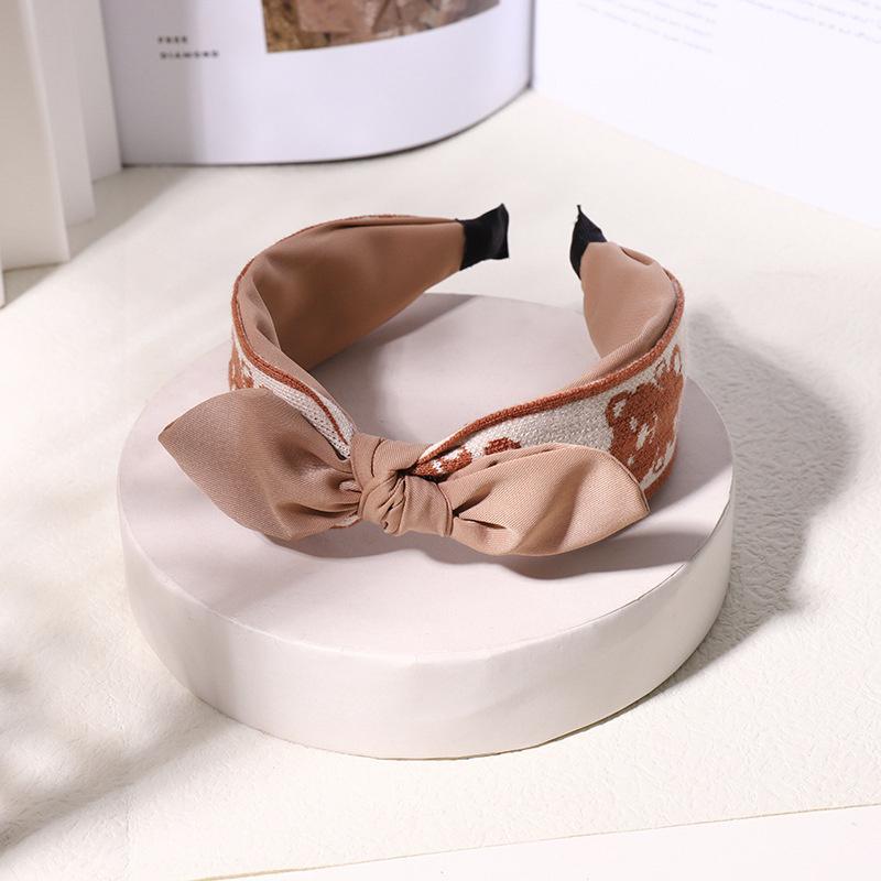 Vintage Print Wool Satin Patchwork Headband for Women Ladies Shopping Party Photograph Hair Hoop Accessories