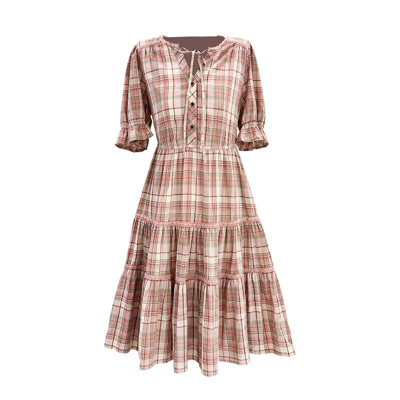 

Летнее ветреное девичье клетчатое однобортное платье-сарафан с длинной спинкой и вставками M