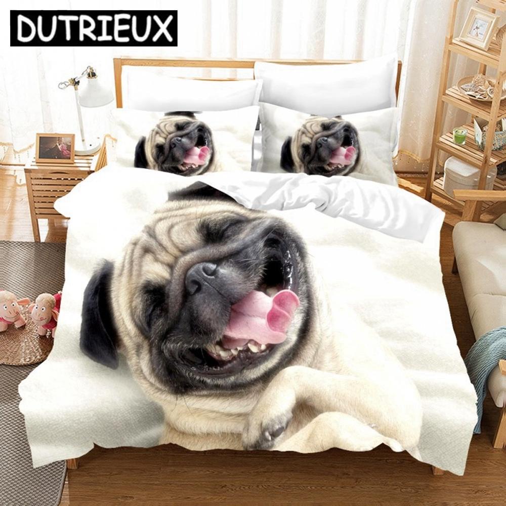 

Милые мопсы 3D пододеяльник King Size с изображением животных и собак, черно-белый пододеяльник, наволочка, комплект постельного белья на заказ, детский комплект постельного белья AU Double(180x210cm)