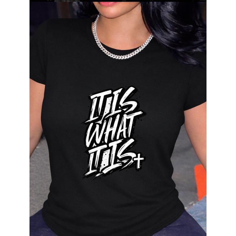 

Retro Handwritten Print Women s Short-sleeved Top; Machine Washable, Breathable, Soft, and Moderately Stretchy Fabric; 4XL