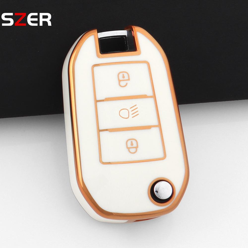 New Tpu Car Key Case Cover For Peugeot 208 308 408 508 2008 3008 4008 5008 For Citroen C3 C4 Cactus C6 C8 Protector Fob Keychain