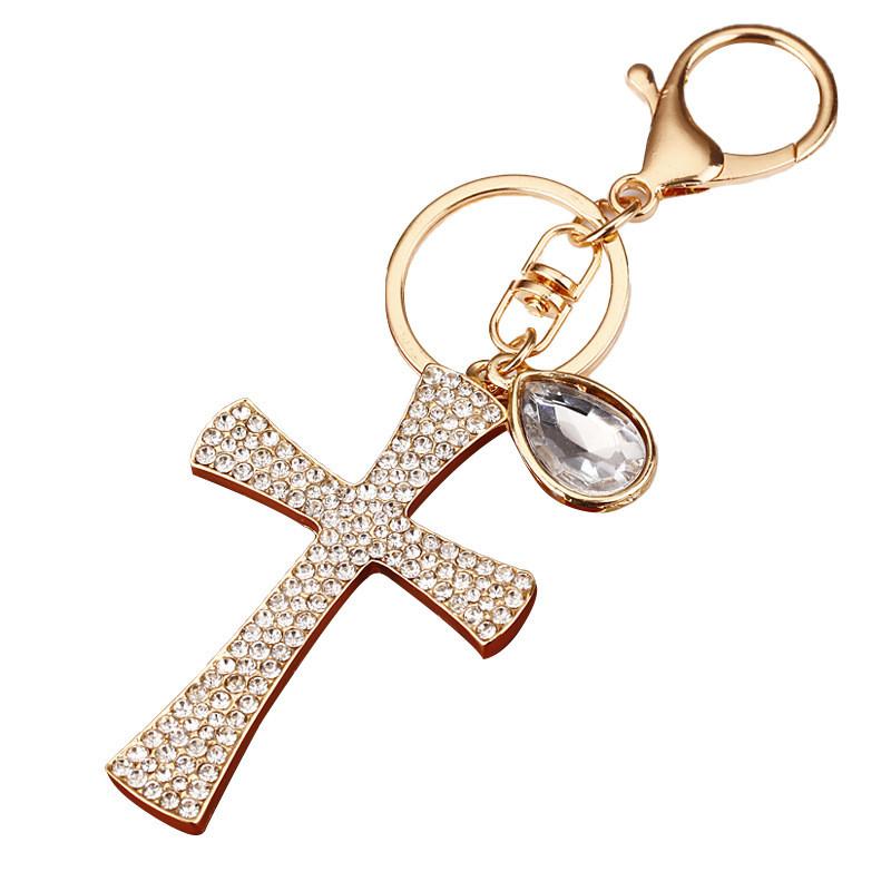 Art Modern Fashionable Rhinestone Cross Key Ring For Handbag Perfect For Gifting Celebrations And