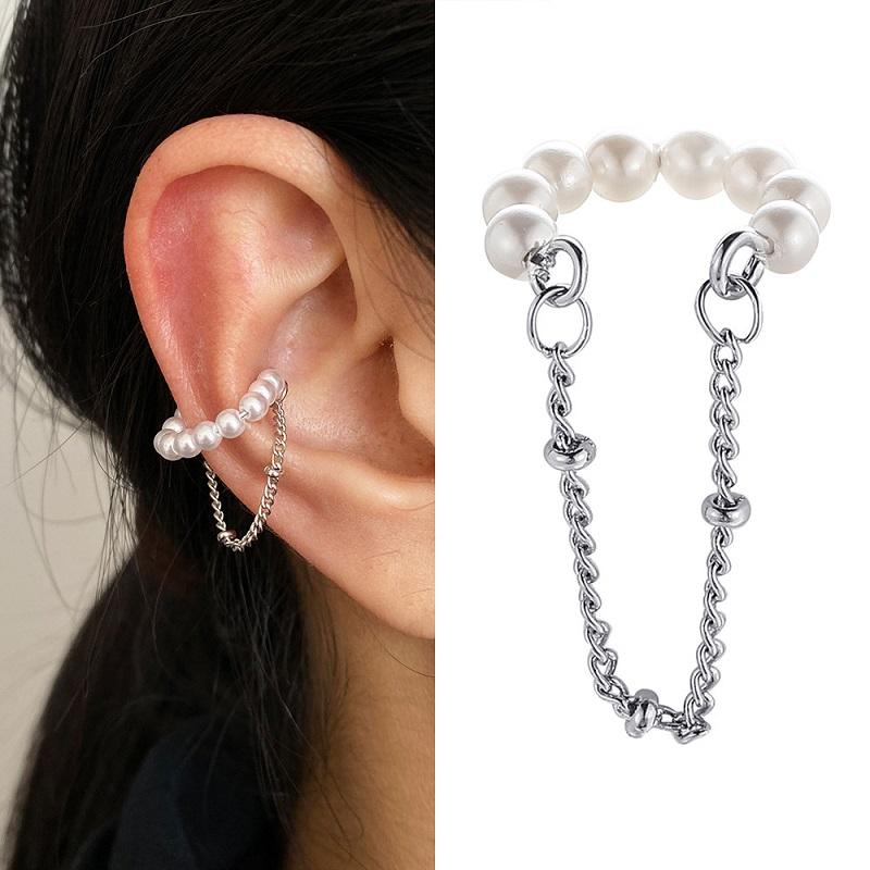 1Pcs New Fashion Bohemian Ear Clip Earring for Teens Women Men Simple Fake Cartilage Long Tassel Chain Ear Cuff Zircon