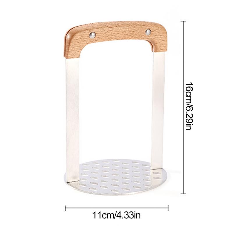 Stainless Steel Hand Held Potato Masher Potato Press Kitchen Crusher Vegetable Masher With Wooden Handle