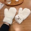 Girls Full Fingers Windproof Thicken Plush Bear Korean Mittens Women Winter Gloves Hanging Gloves
