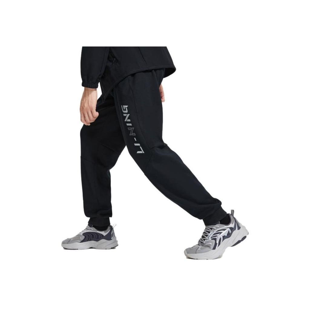 Li Ning Fitness Series Letter Print Cuffed Warm Fleece Knit Sports Pants Men Bottoms Black AKLTC15-2
