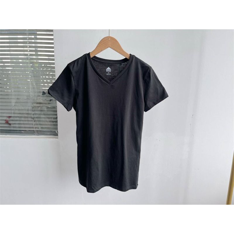 

Slightly Flaw Korea Order Summer V Neck Feel Good Short Sleeve T-shirt Loose Thin and Comfortable Easiest for Match Minimalist Western Style Top C7 Black 90