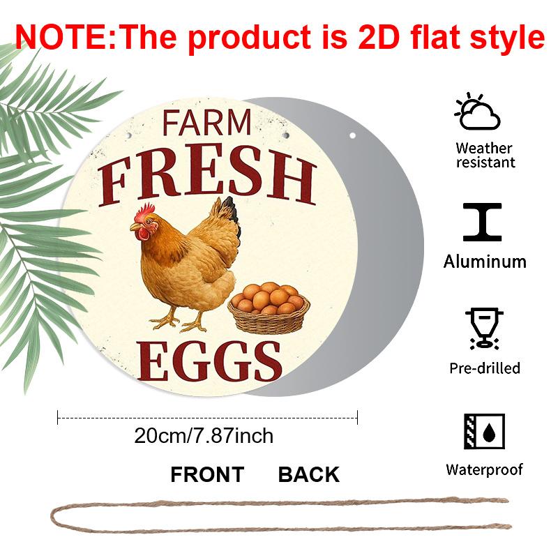 

2D Flat 1pc, 8x8 in, Aluminum Metal Decorative Signs & Plaques, Fresh Farm Eggs, Home Decor for The Front Porch, Living Room, and Bedroom, Rustic 1pc
