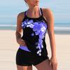 Dámské bikiny dvoudílné plavky s květinovým potiskem Halter Tankini Plus Size Set