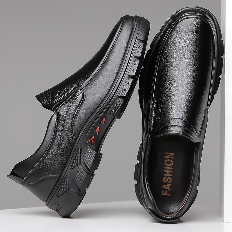 Mens Genuine Leather Loafer Shoes Big Size 38-48 Breathable Business Daily Wear Shoes Plush Comfort Slip On Driving Moccasin Shoes All Season