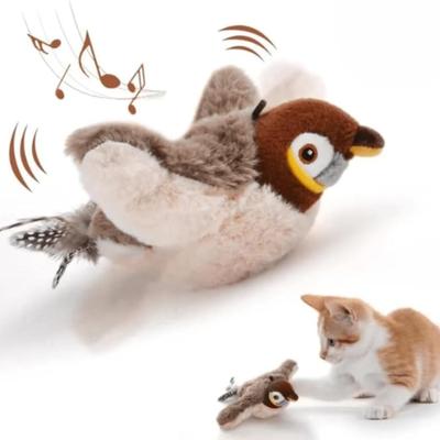 Flapping Wings Sparrow Cat Toys Chirping Bird Interactive Catnip Toy for Kitten Dogs Touch Activated Rechargeable Teaser Toy