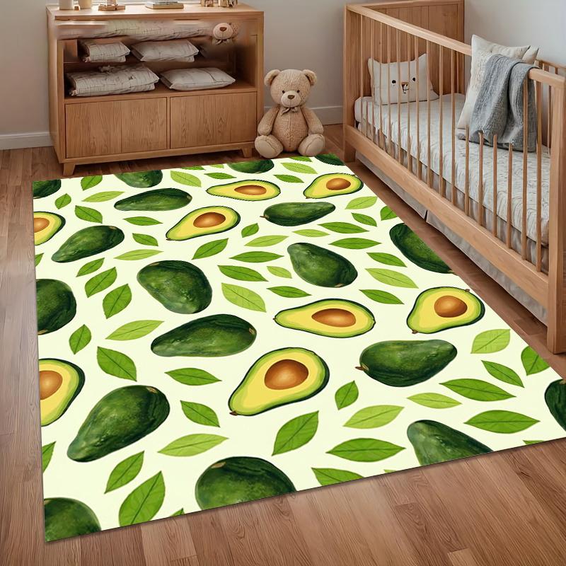Aquarell-Avocado- und Blattmuster-Bereichsteppich, Weiche neutrale Fußmatte für Küche, Wohnzimmer, Kinderzimmer, Heimdekoration