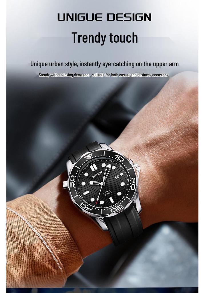 Sanda Men's Waterproof Quartz Watch with Rotating Bezel, Luminous Dial, and Calendar - Hot Sale Business Watch.