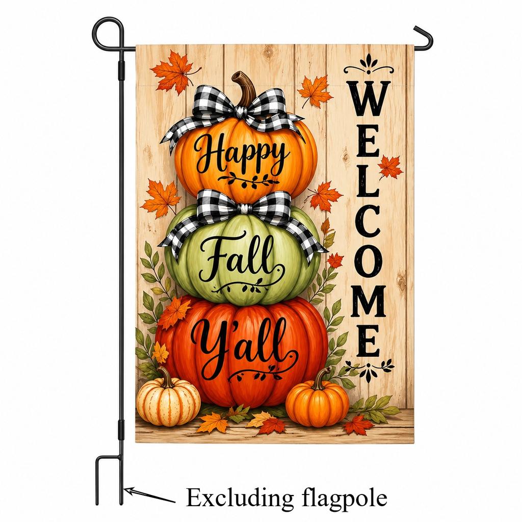 1D Flat Printing Garden Flag 1pc, Welcome Fall Pumpkins Garden Flag - Double -Sided Print, Durable Polyester Outdoor Decor