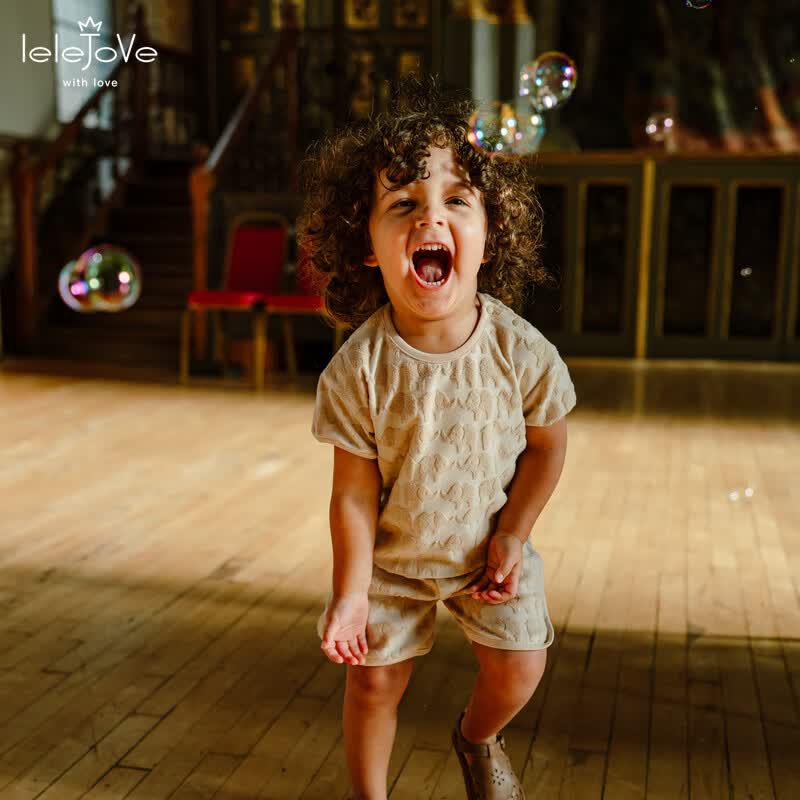 LELE JOVE Kids Jacquard Terry Cloth Short Sleeve T-Shirt