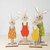2Pcs Easter Wooden Rabbit Ornaments Cute Cartoon Stand Bunny Desk Decoration Figurines Nordic Style Easter Party Decoration
