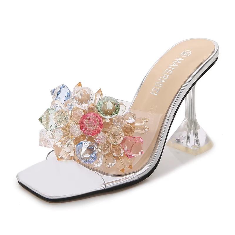 Fashion Slippers Transparent PVC Crystal High-heeled Sexy Casual Shoes Plus Size Women Open Toe Transparent Slippers