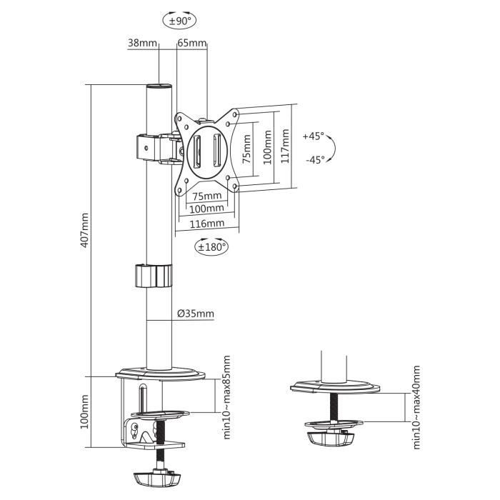 Support de bureau - maclean - mc-751n - moniteur lcd 17-32" - inclinaison +45° à -45° - 9kg
