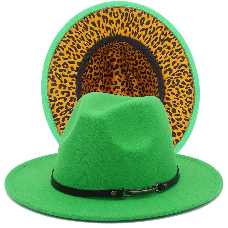 Fashion leopard print belt flat brim top hat autumn and winter British men and women double-sided color matching ethnic style jazz hat Wish