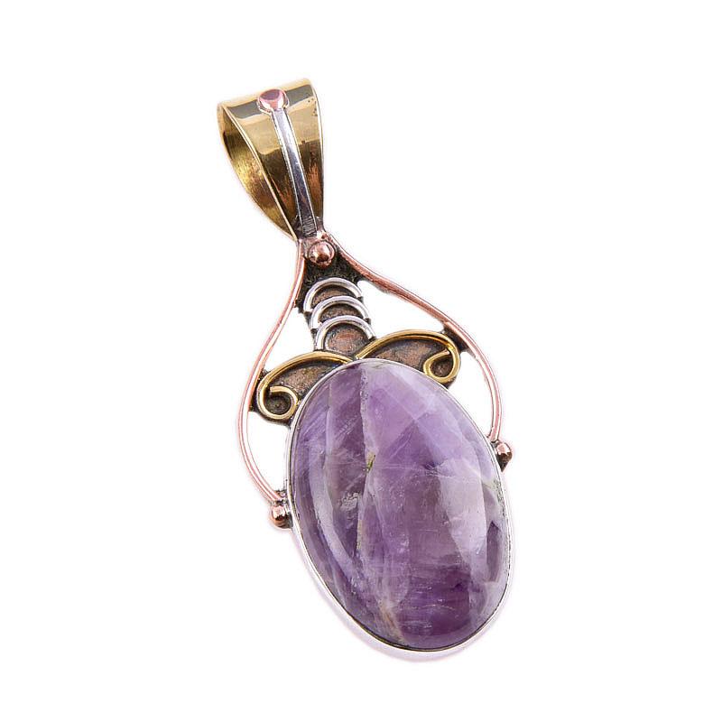 Natural Tiffany Stone 925 Solid Sterling Silver Gift TwoTone Pendant 1.75" r9T77