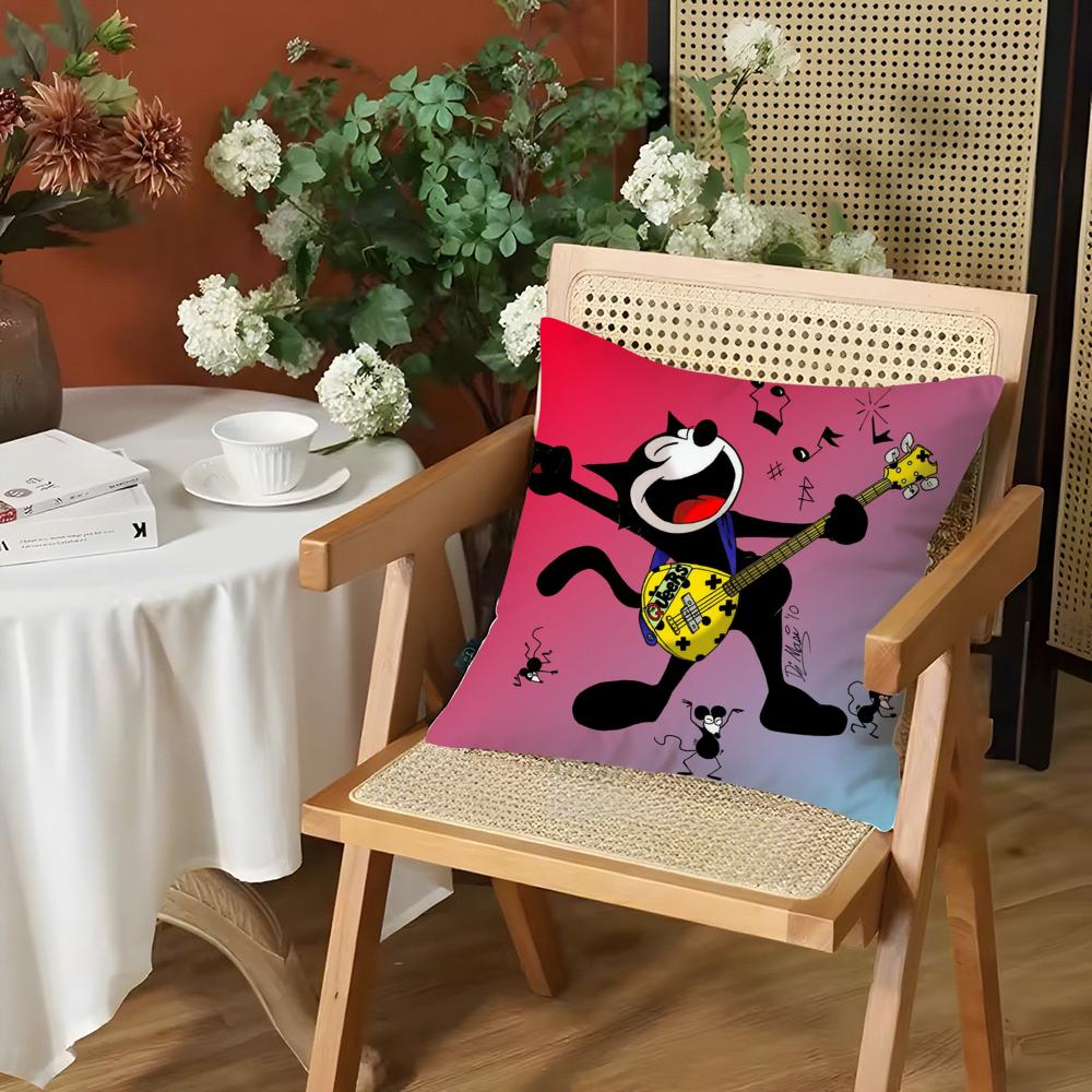 F-Felix The Cat Exquisite Cushion Cover Silky Short Plush Invisible Zipper Dustproof Sofa Pillow Case For Home Decor