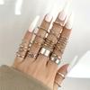 LETAPI Bohemian Vintage Heart Geometric Ring Set For Women Gold Color Boho Butterfly Pearl Hollow Leaves Rings Jewelry Gifts