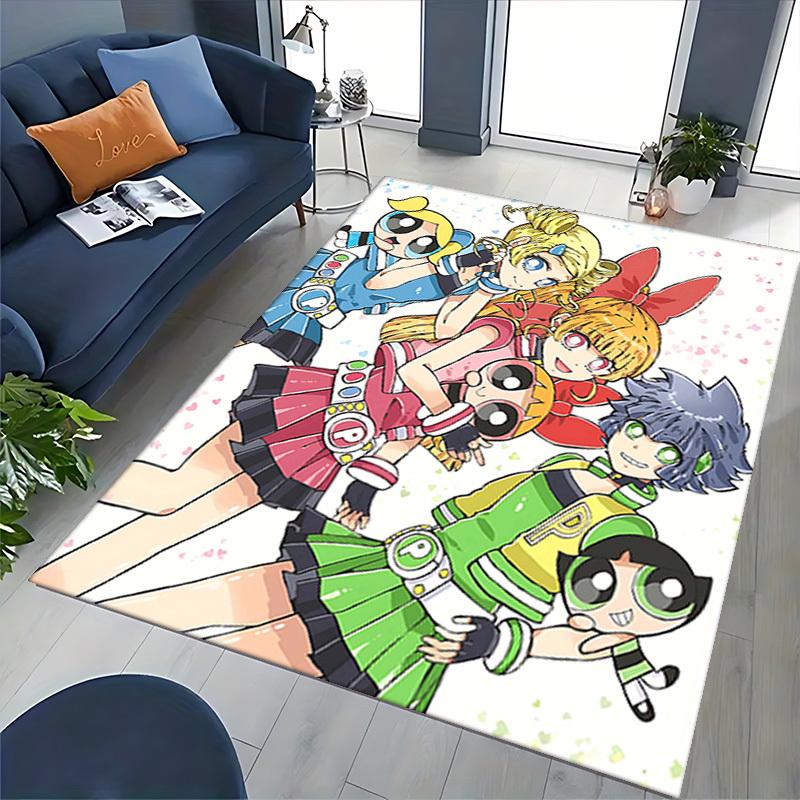 1pc Powerpuff Girls Chair Mat: Anime Cartoon Design, Non-Slip Carpet for Office Chairs, Suitable for Home Decor, Living Room, Bedroom, Game Room - Per