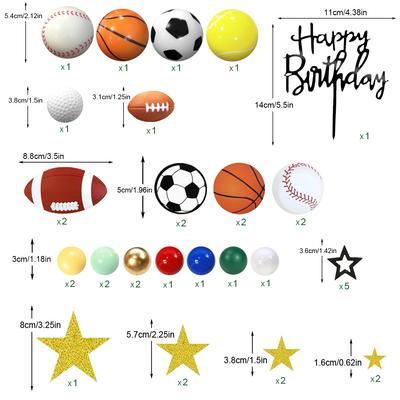 37 PIÈCES Toppers de Gâteau Sportifs Décoration de Gâteau Sportif avec Football Soccer Baseball Basketball Tennis Golf pour Garçons Hommes Thème Sportif